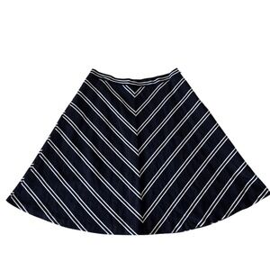 Talbots A-Line Skirt Women 12P Navy White Striped Chevron Linen Cotton Blend